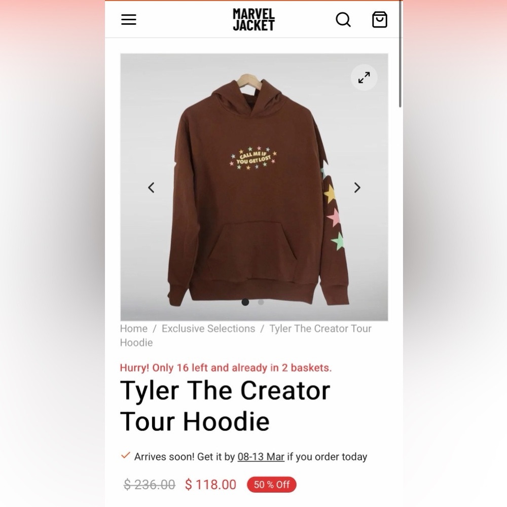 TYLER THE CREATOR CALL ME IF YOU GET LOST Brown Hoodie with Colorful Stars